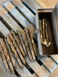 Master tool box and 14 assorted drill bits. See pics for some sizes