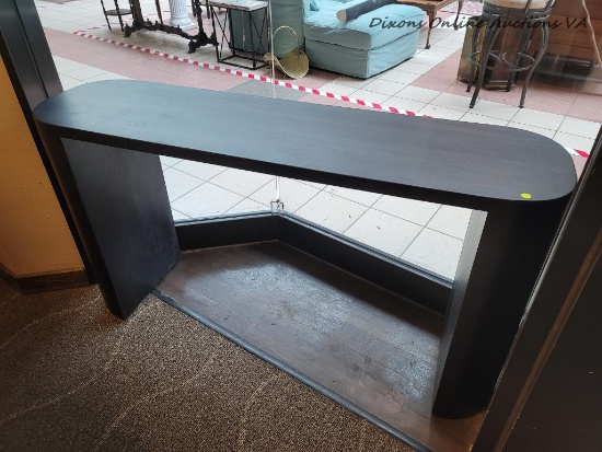 (R3) MODERN GRAY FINISH OBLONG DESK. MEASURES 60 IN X 16 IN X 33 IN. ITEM IS SOLD AS IS WHERE IS