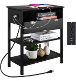 smusei Black End Table with Charging Station Narrow Slim Sofa Side Table with Dual USB Ports and