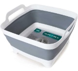 FOSJGO Dish Basin Collapsible with Drain Plug Carry Handles for 9 L Capacity, Collapsible Sink Tub,