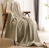 Geniospin Taupe Fleece Throw Blanket, 280GSM Extra Soft Lightweight Blanket with Strip, Plush Fuzzy