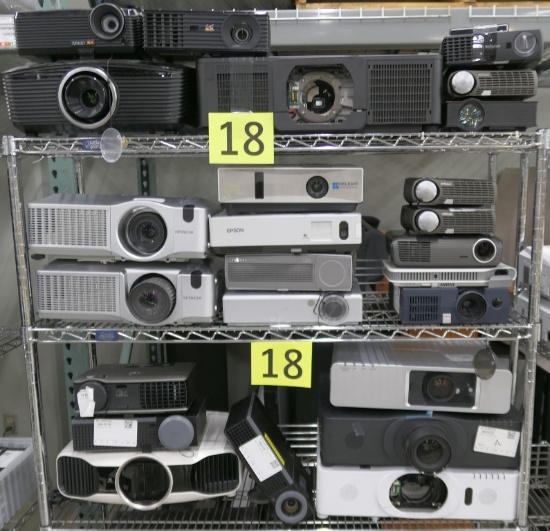 Projectors: Epson, Hitachi, Panasonic, Dell, & Others, Items on 3 Shelves
