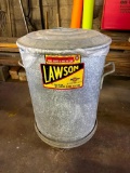 Lawson No. 200, 25 Gal. Galvanized Trash Can w/ Dolly & Lid, Hot-Dipped in Molten Zinc.