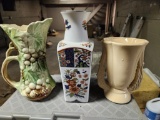 Niloak and McCoy Pitcher and Vases. Oriental Vase has no Markings