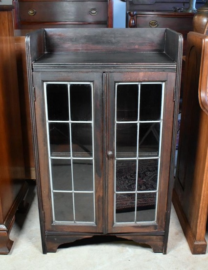Handsome Small Vintage Bookshelf with Leaded Glass Doors