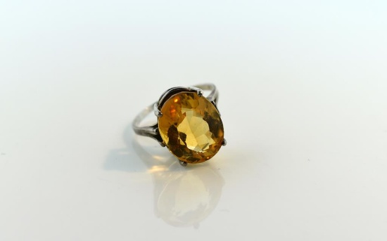 Estate Sterling Silver and Citrine Solitaire Ring, Size 7.5