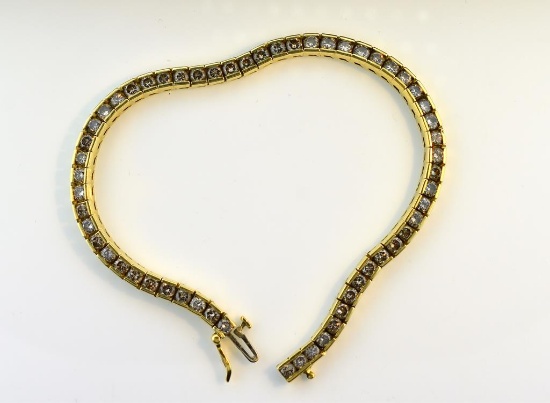 14K Yellow Gold and 6.4 Carat Channel Set Diamond 8” Inline Bracelet