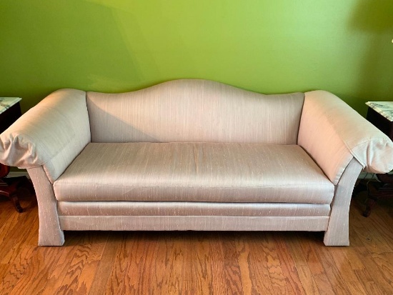 Lt Pink Sofa by Stegmans. This is 32" T x 75" W. Gently Used - As Pictured