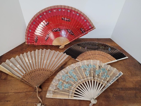 Collection of 4 Vintage Handheld Fans