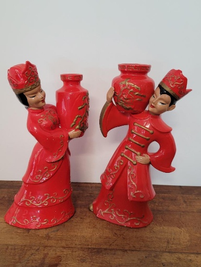 Asian Boy and Girl Tall Figurines