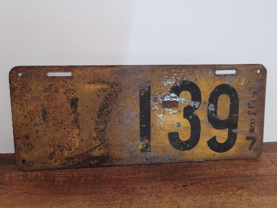 Antique Metal Ohio License Plate - 1917