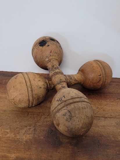 Set of 2 Vintage Wooden Dumbbells - 1 lb