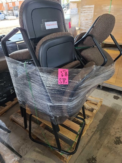(2 Pallets) of Hon Brown Sled Chairs, (3) Brooms, Black Window Blinds, Misc.