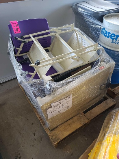 (1) Pallet of Misc. Black & Purple Sled Chairs, Rolling Utility Cart, Etc.