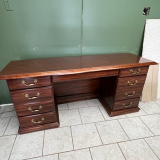 Large Wooden Office Desk with Brass Hardware