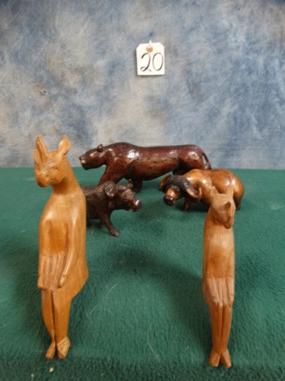 Five Hand Carved African Animals