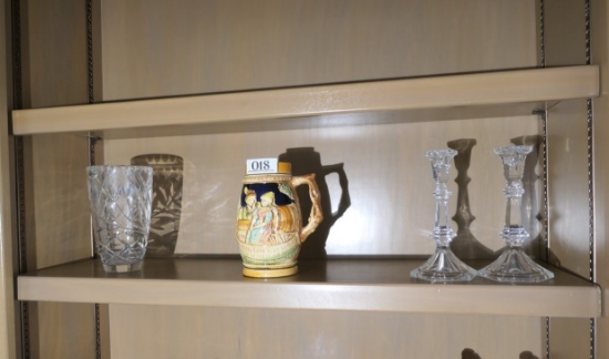 Crystal Candlesticks, Vase, German Mug
