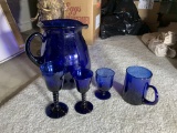 Large set of blue glass