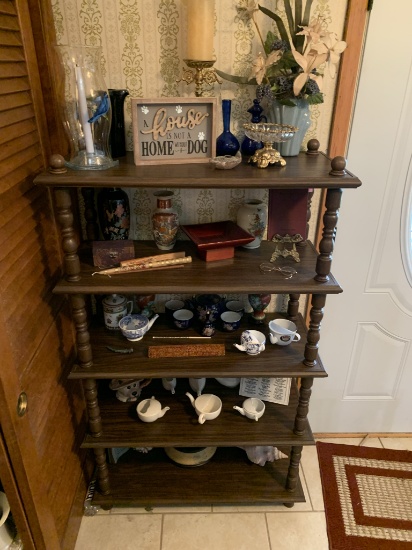 Shelf with Contents - Candle Holders, Tea Pots, Tea Cups & More.  See Photos.