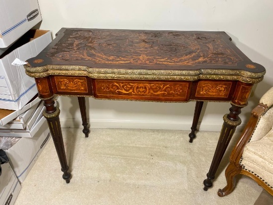 Louis IV Style Antique Marquetry Inlaid Card Table