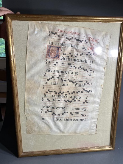 Antique Illuminated Manuscript Sheet Music piece on Vellum