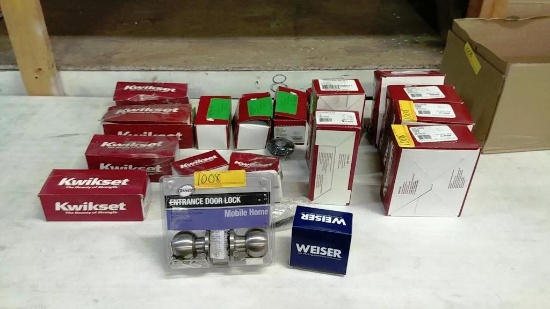 LOT OF APPROX. 18 BOXES OF DOOR HARDWARE BY KWIKSET, DANCO AND WEISER