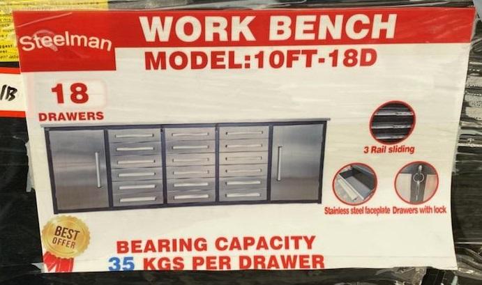 New/Unused 10FT Work Bench w/ 18 Drawers & 2 Cab