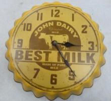 John Dairy Battery Operated Tin Clock 14”