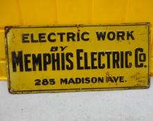 Memphis Electric Co. Sign Mounted on Wood 20” W