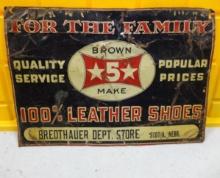 Bredthauer Dept. Store Brown Shoes Scotia NE Sign 20” W