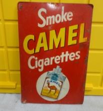 Smoke Camel Cigarettes Sign Mounted on Paneling 18” H