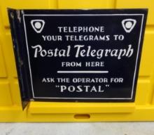 Postal Telegraph Porcelain Flange Sign 10.5” Sq.