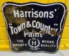 Harrisons’ Town & Country Paint Porcelain Flange Sign 18” H