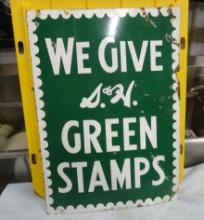 S&H Green Stamps 2 Sided Porcelain Sign 28” H