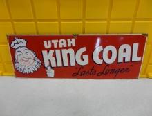 Utah King Coal Porcelain Sign 28” W