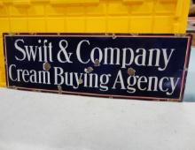 Swift & Company Cream Buying Agency Porcelain Sign 42” W