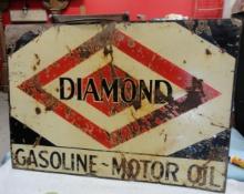 Diamond Gasoline - Motor Oil 2 Sided Porcelain Sign 52” W X 36” H