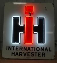 IH International Harvester Porcelain Neon Original Walker & Co. Detroit MI Sign 46.5” W X 51.25” H