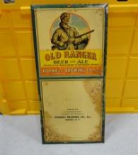 Old Ranger Beer and Ale Calendar Pad Sign 22” H