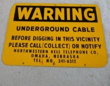 Underground Cable Warning Sign 20” W X 14” H