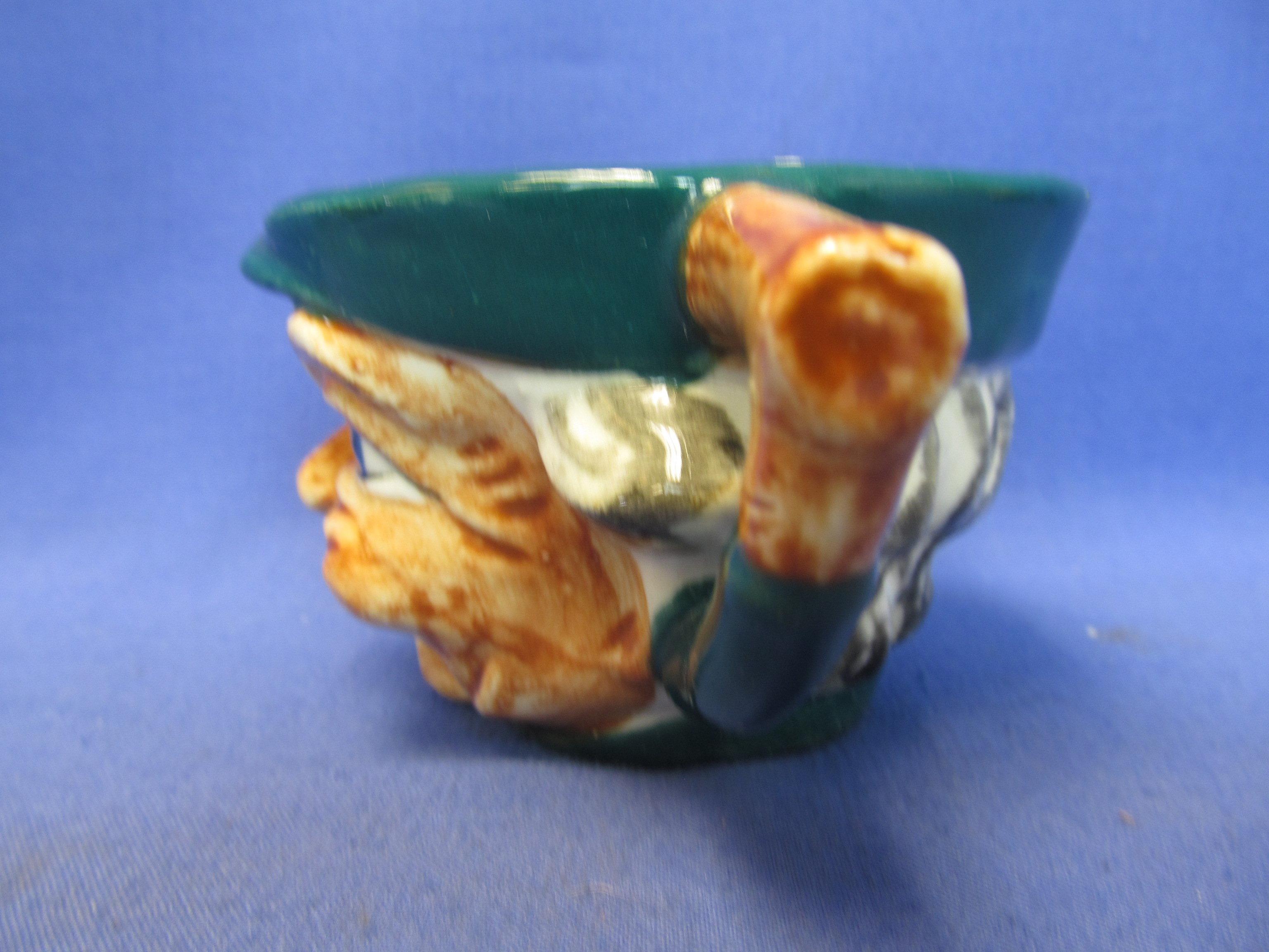 Set of 3 Face Cups – Charming 2 1/2” Deep Glazed Pottery Cups – In the style of Tobies – No markings