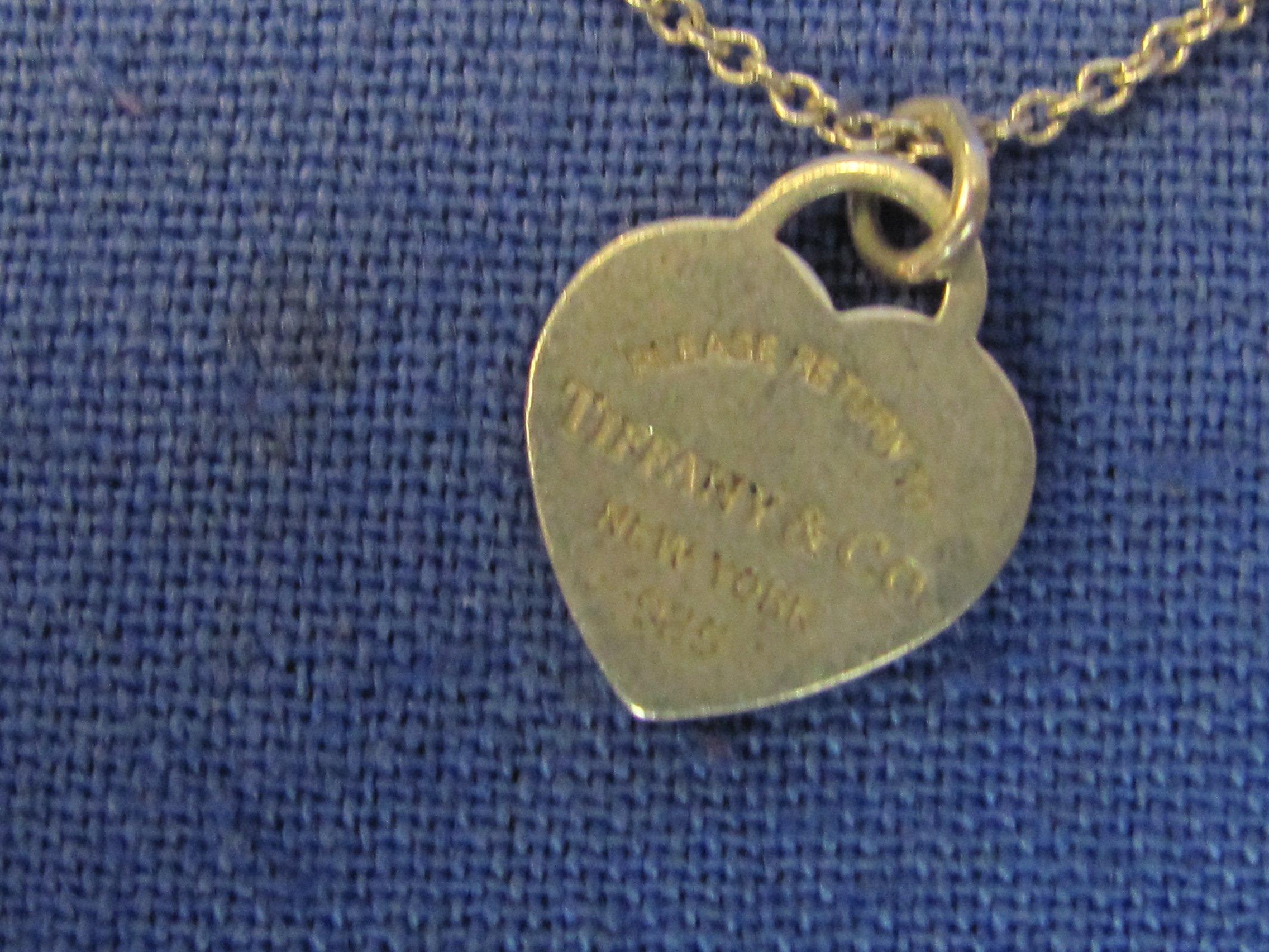 Tiffany & Co. Heart Charms on 16” Sterling Chain – Hearts about 1/2” - Weight is 2.7 grams