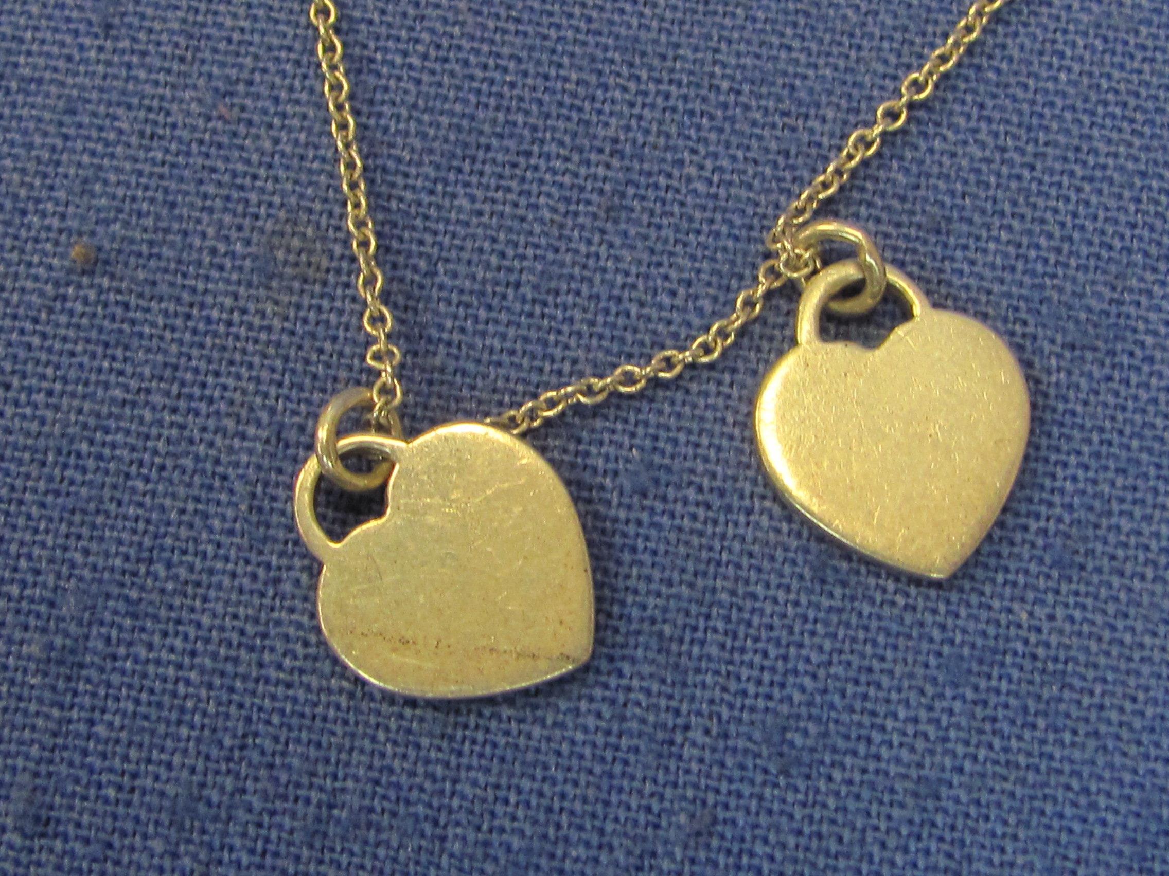 Tiffany & Co. Heart Charms on 16” Sterling Chain – Hearts about 1/2” - Weight is 2.7 grams