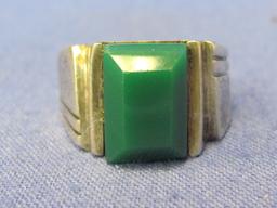 Sterling Silver Ring w Green Stone – Made in Mexico – Size 8 – Total weight is 8.7 grams