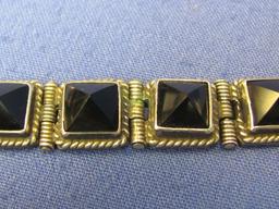 Sterling Silver Bracelet w Onyx – Made in Mexico – 7 1/2” long – Total weight is 45.0 grams