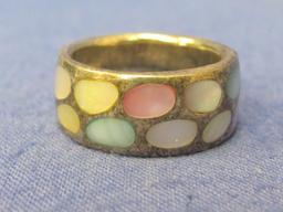 Sterling Silver w Pastel Inlays – Ring size 7.75 – Pin & Earrings – Total weight is 19.5 grams