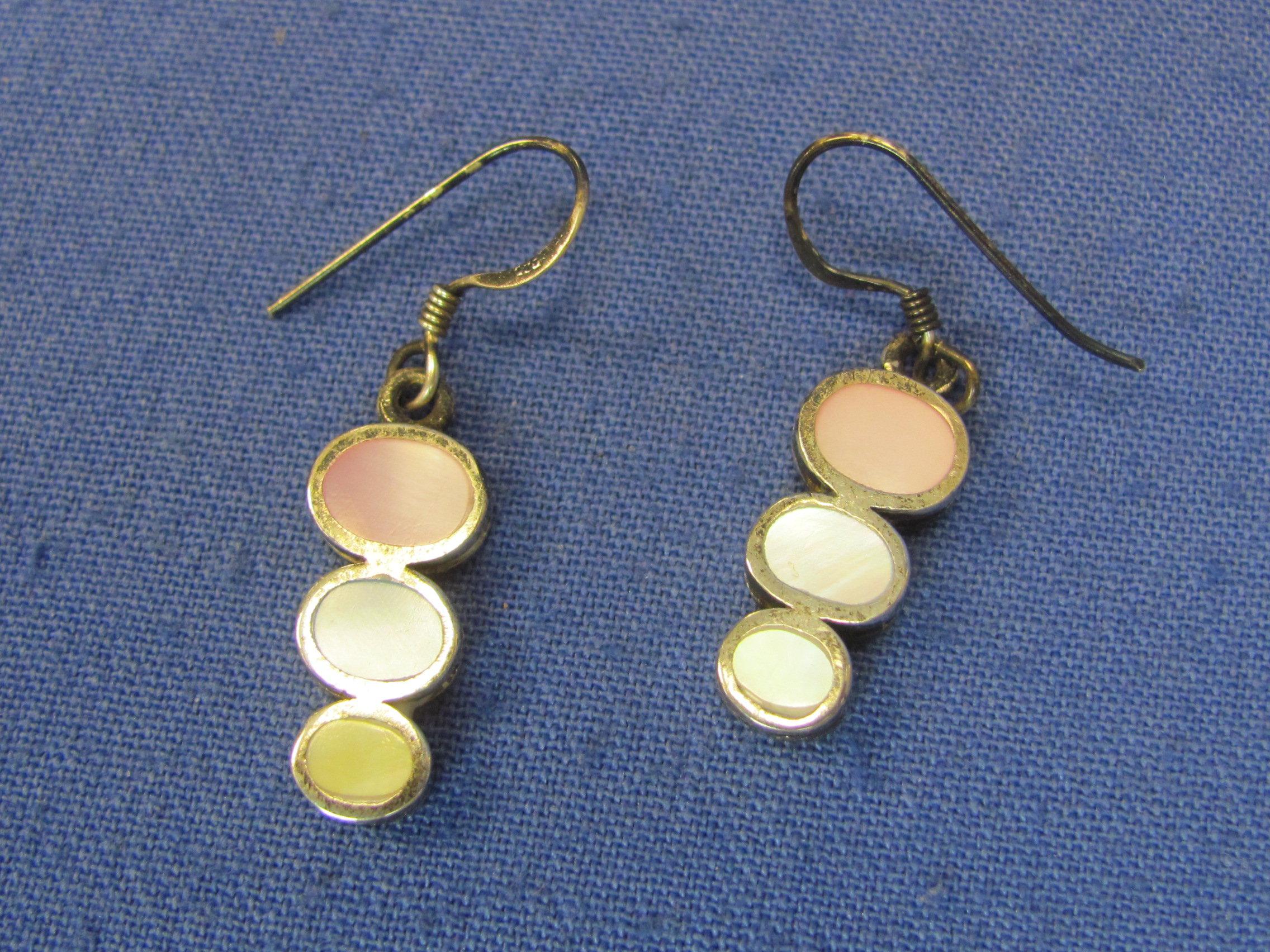 Sterling Silver w Pastel Inlays – Ring size 7.75 – Pin & Earrings – Total weight is 19.5 grams