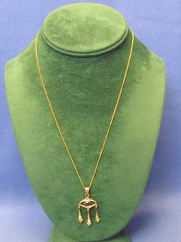 Vintage Pendant w Amethyst Stone – 18” Gold Filled Chain – Pendant is 1 1/2” long