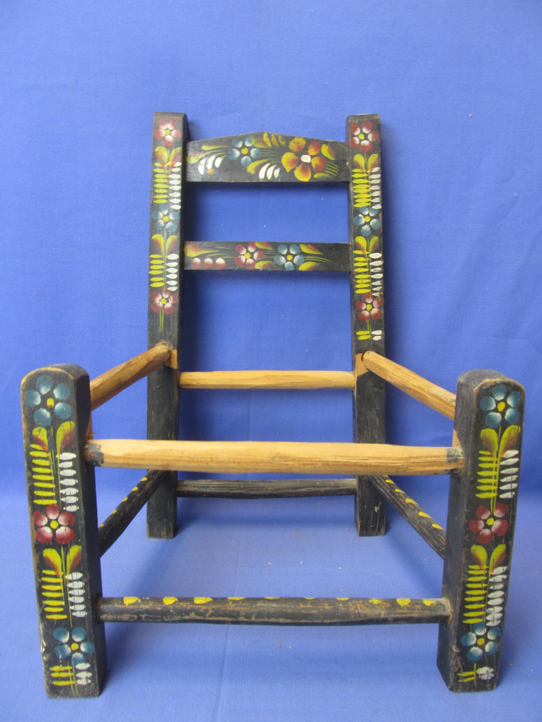 Folk Art – Painted Miniature Ladder Chair Frame – 17” T x 13” W X 11” Deep