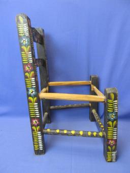 Folk Art – Painted Miniature Ladder Chair Frame – 17” T x 13” W X 11” Deep
